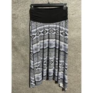 AB Studio Skirt Womens XL Flare A-Line Midi Stretch Geometric Black Gray